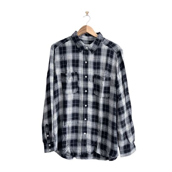 NWT Mossimo Supply Co. Womens Plaid Boyfriend Fit Button-up Shirt Black Gray XXL - Picture 1 of 9